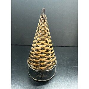 Rustic Woven Wicker Cone Christmas Tree Farmhouse Decor 8"